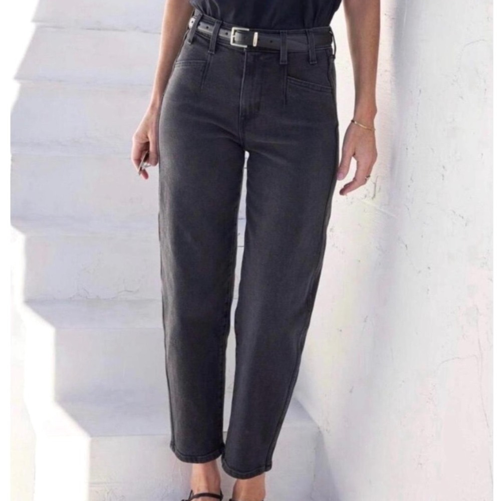AYR The Beat Barrel Leg Jeans Womens 27 Fits (28x27) Washed Black Stretch Denim